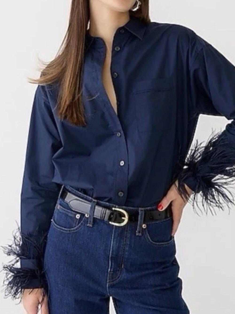 J.Crew Feather Trim Cotton Poplin Button Down Shirt Size 8 NWT - Picture 2 of 8